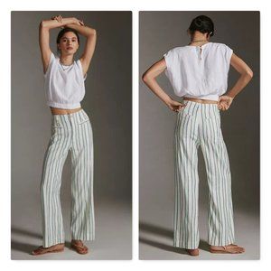 Anthropologie White and Green Striped Wide Leg Pants